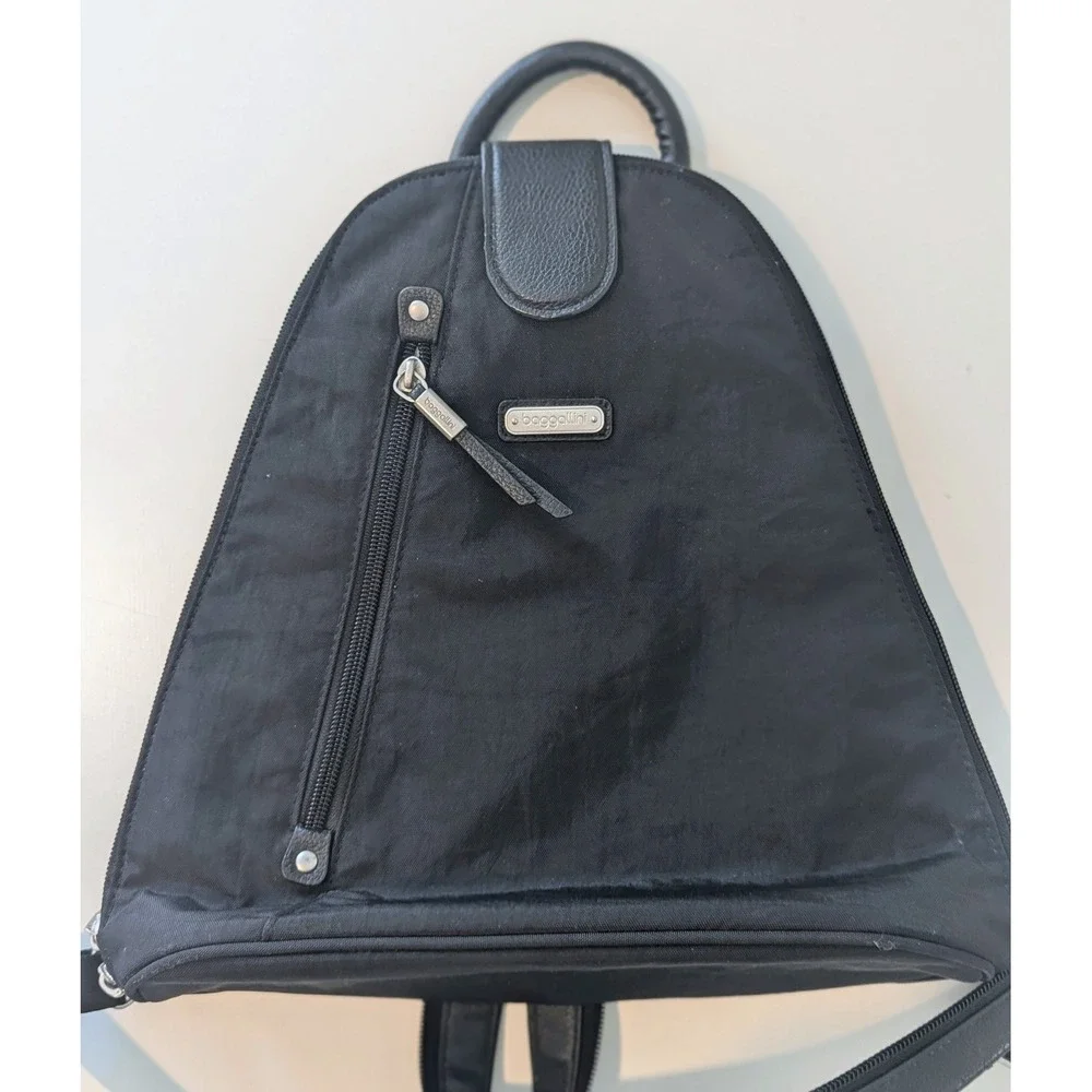 Baggallini Convertible Backpack Sling Bag Black Nylon Teardrop Travel Purse